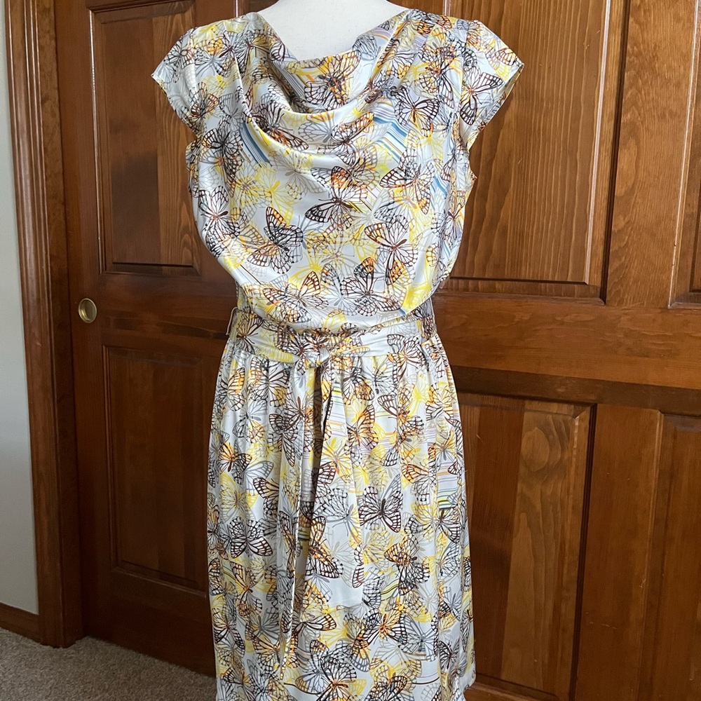 The Limited Brown, Blue and Yellow Flutter Sleeve Dress